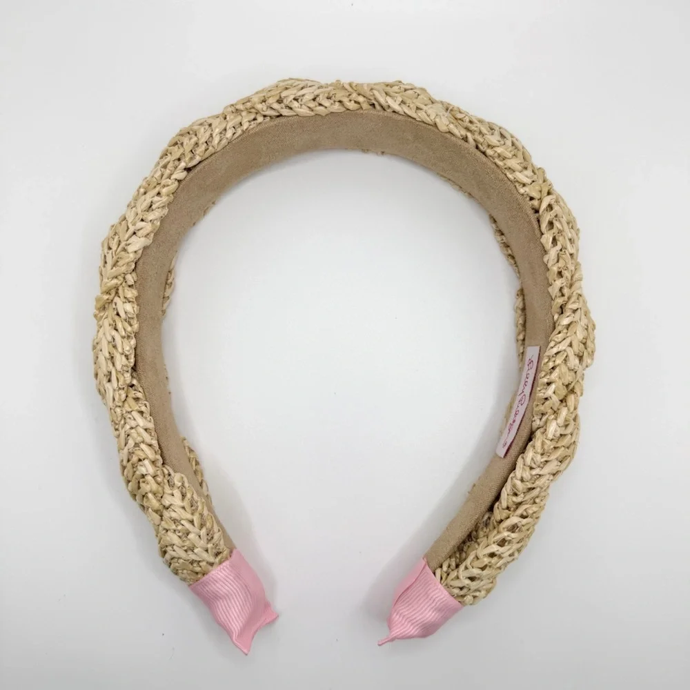 Lilly Pulitzer Braided Natural Raffia Headband with Pink Tips NEW